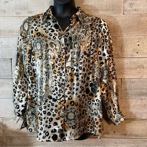 💥5/$25 Antels women’s animal print button up‎ blouse in size  14